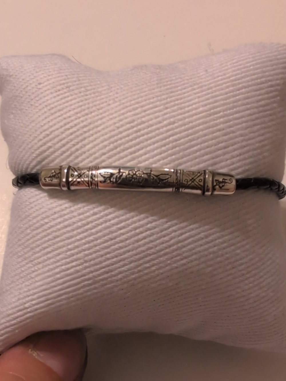 Brighton Black Leather Bracelet with Silver-Tone Engraved Bar